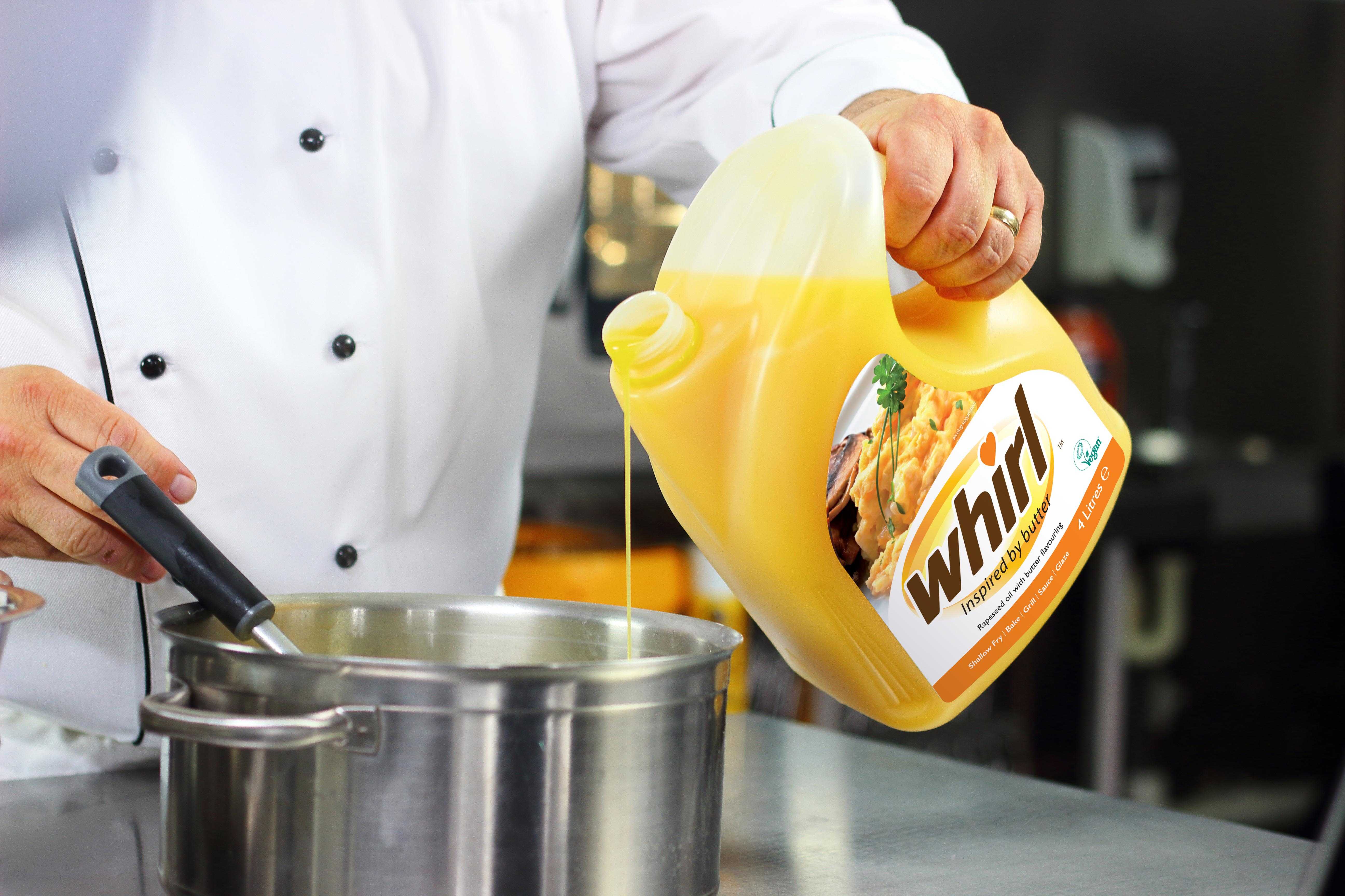 Pouring Whirl into potatoes PB