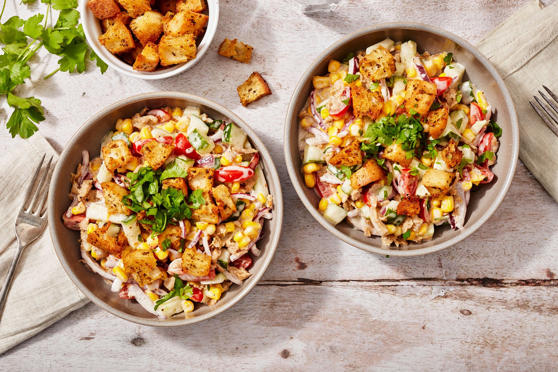 Tuno Salad with Garlic Herb Croutons Banner